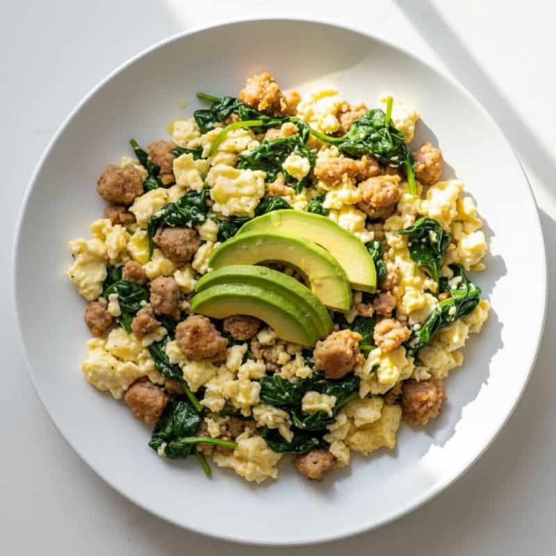 Egg White and Spinach Scramble with Turkey Sausage