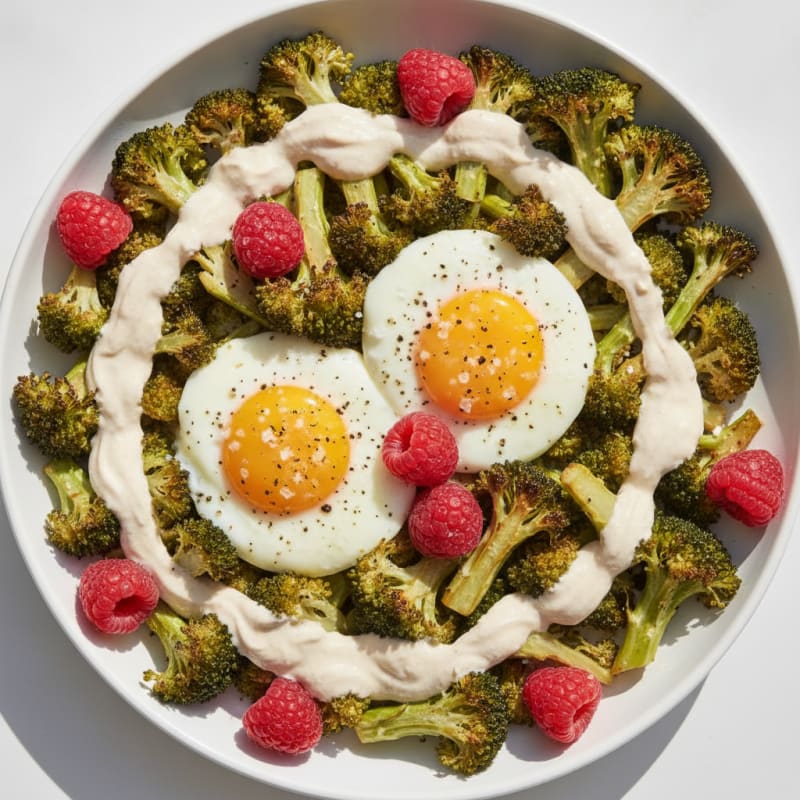 Baked Eggs with Roasted Broccoli and Savory Protein Yogurt