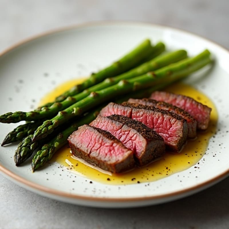 Pan-Seared Bavette Steak with Roasted Asparagus