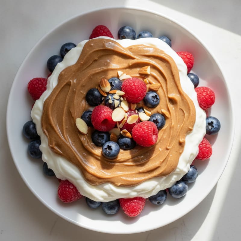 Greek Yogurt Protein Parfait with Almond Butter and Berries