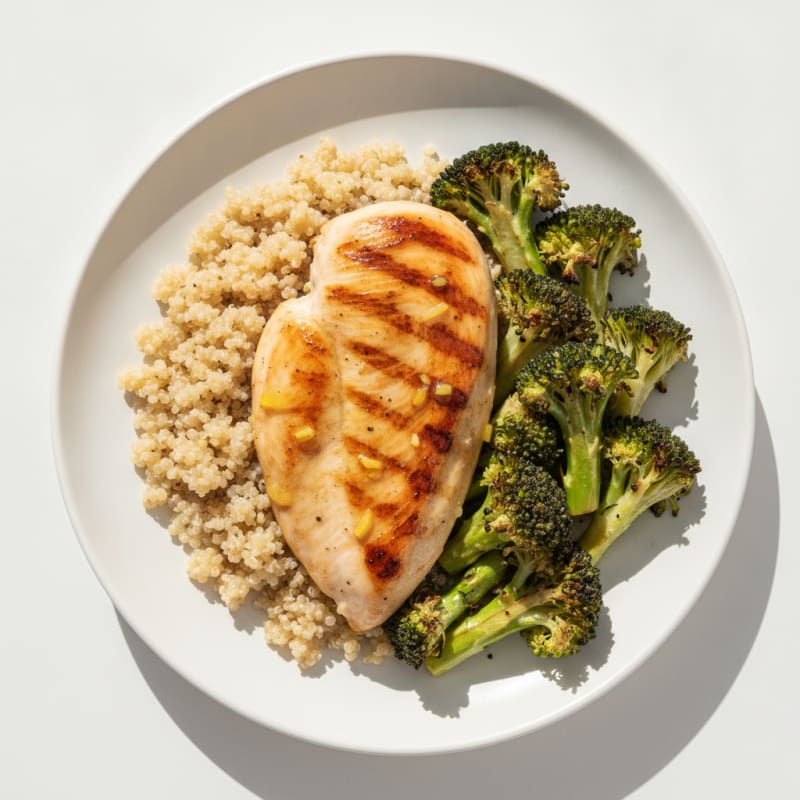 Grilled Chicken Breast with Quinoa and Roasted Broccoli