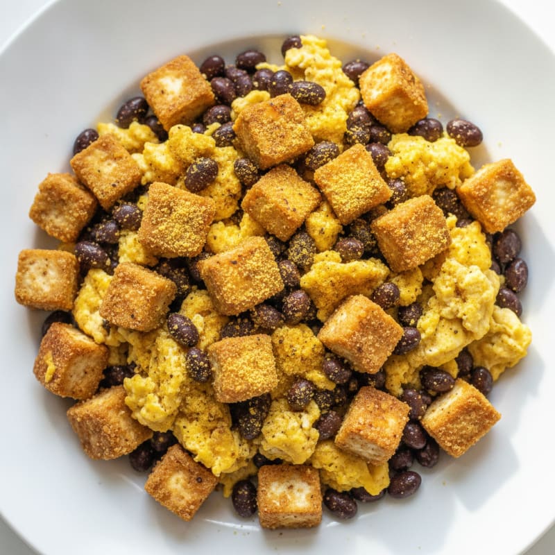 Tofu, Black Bean, and Egg Scramble