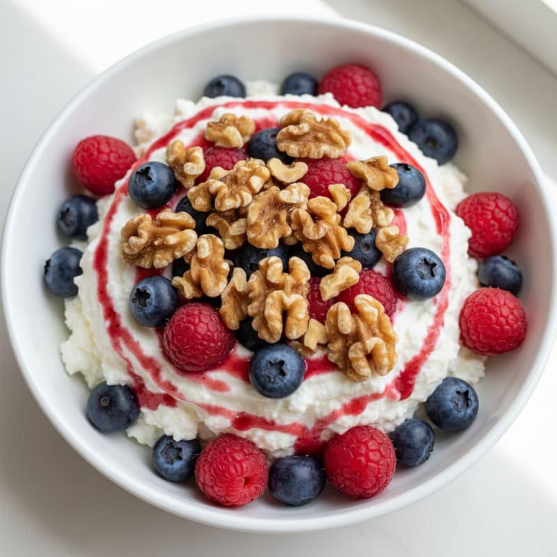 Greek Yogurt Protein Parfait with Chopped Nuts and Mixed Berries