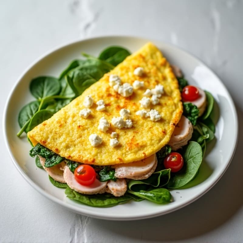 Fluffy Turkey Spinach Feta Omelette