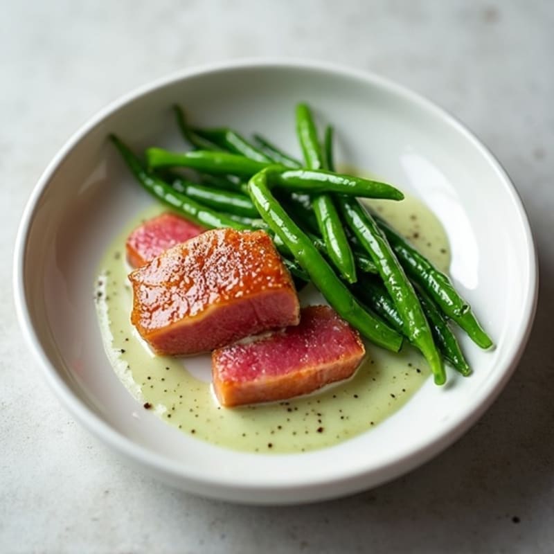 Seared Ahi Tuna with Creamy Wasabi Aioli and Crisp Green Beans