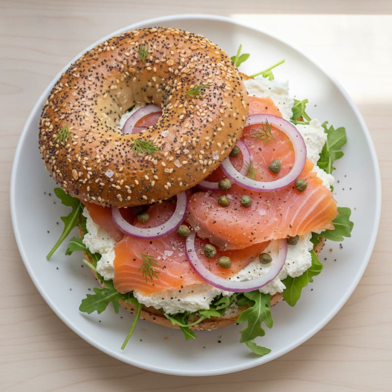Smoked Salmon Everything Bagel Sandwich