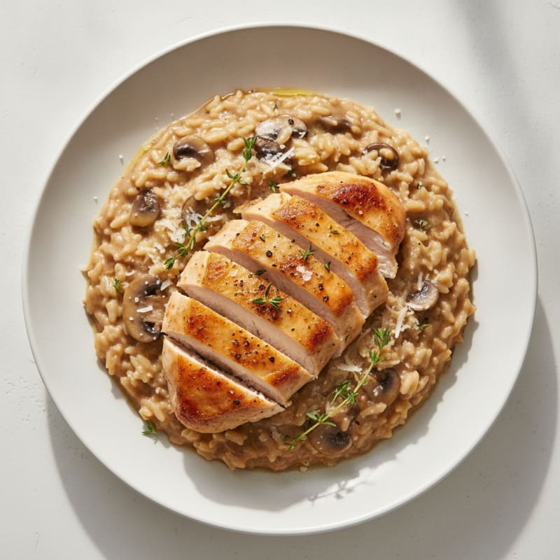 High-Protein Mushroom Risotto with Roasted Chicken