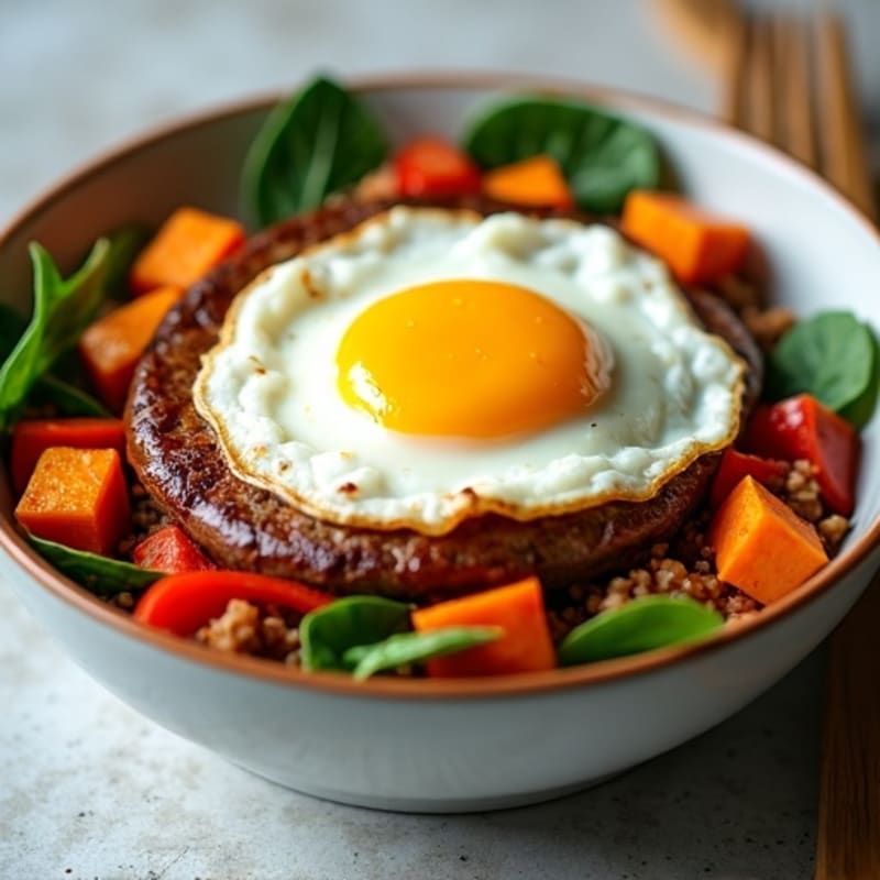 Sweet Potato and Turkey Sausage Hash with Sunny-Side Up Eggs
