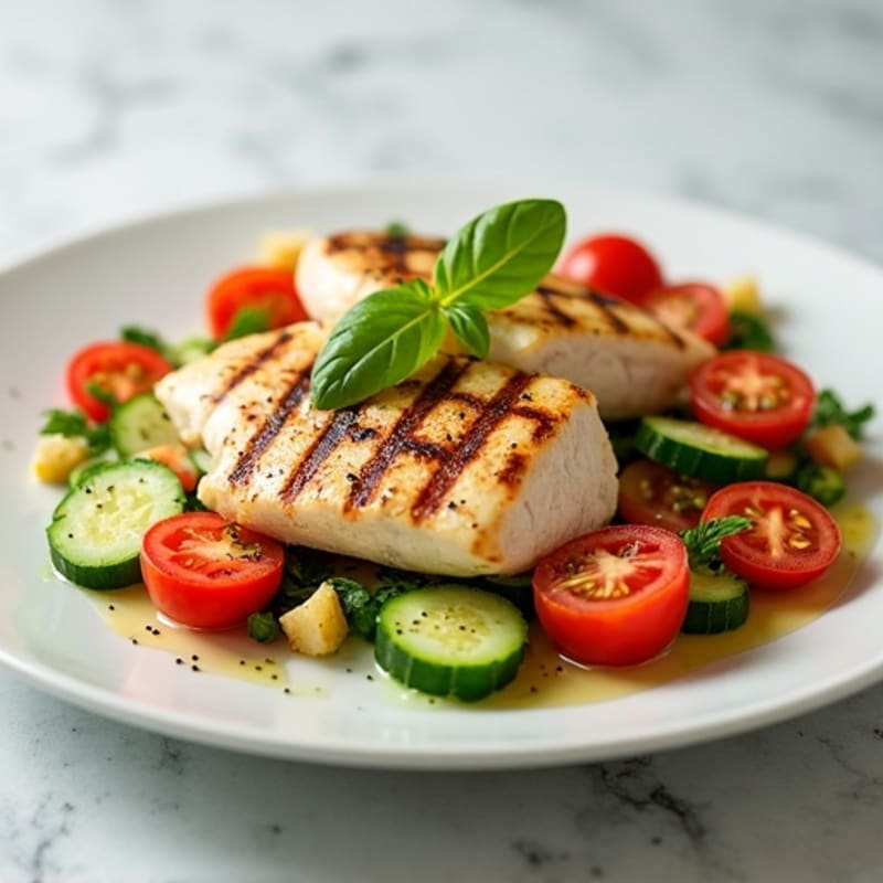 Grilled Chicken Breast with Cucumber Tomato Salad