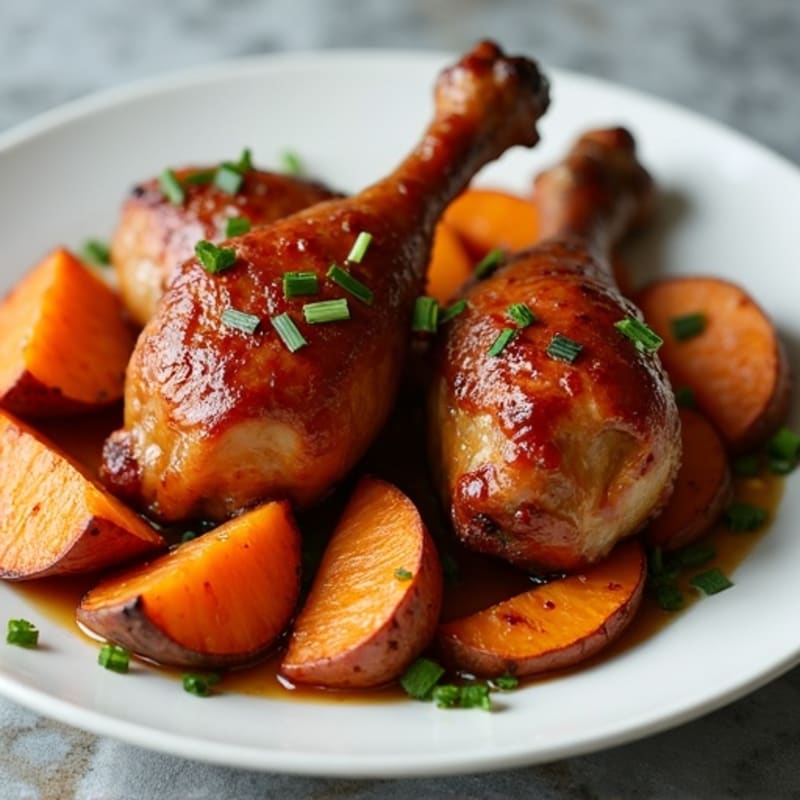 Honey-Garlic Glazed Drumsticks with Roasted Sweet Potato Wedges