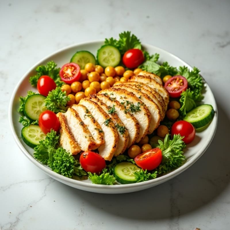 Lemon-Herb Roasted Chicken Salad with Fresh Greens and Crispy Chickpeas