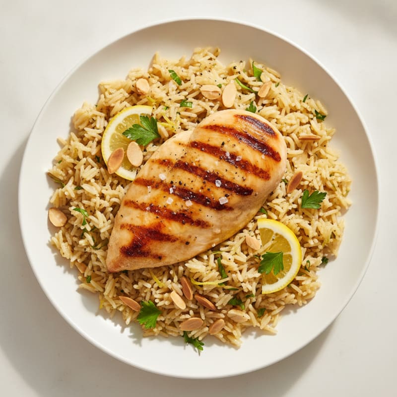 Lemon Herb Rice Pilaf with Grilled Chicken and Toasted Almonds