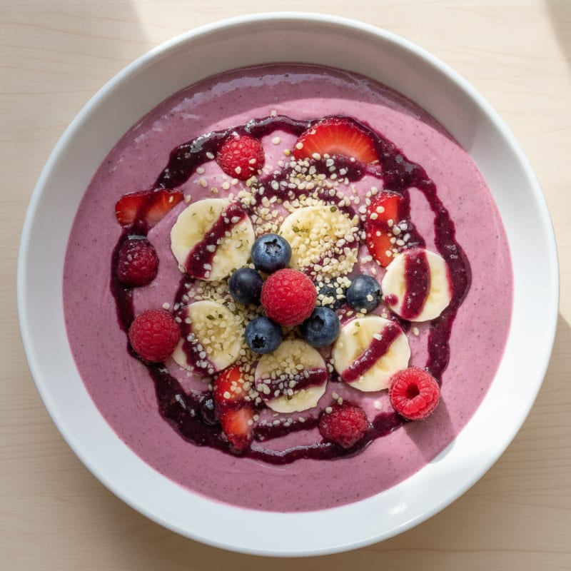 Silky Tofu Protein Smoothie Bowl with Hemp Seeds and Berries