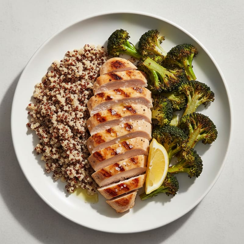 Grilled Chicken Breast with Quinoa and Roasted Broccoli