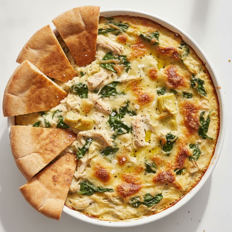 Baked Spinach Artichoke Dip with Toasted Pita