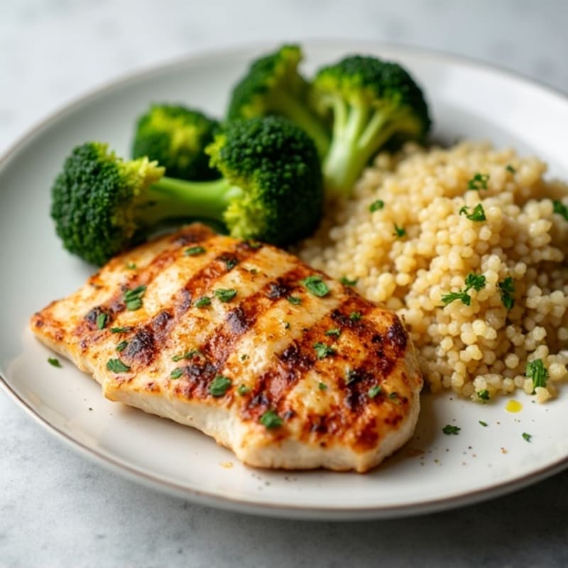 Grilled Chicken Breast with Roasted Broccoli and Quinoa