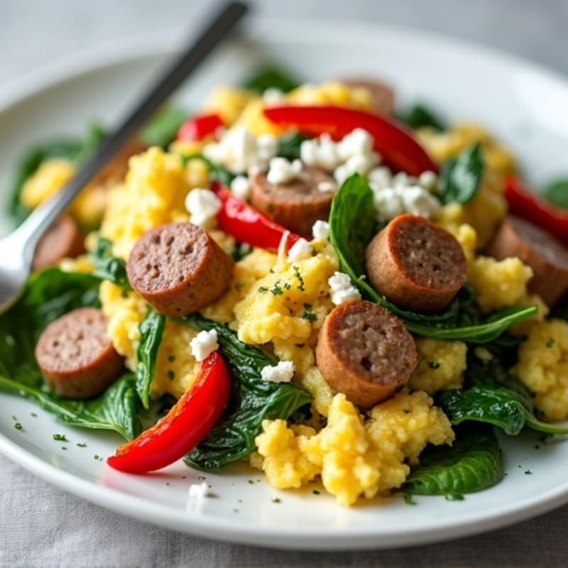 Egg White Spinach Scramble with Turkey Sausage