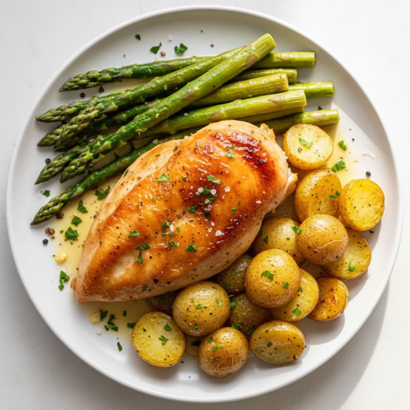 Lemon Herb Roasted Chicken with Asparagus
