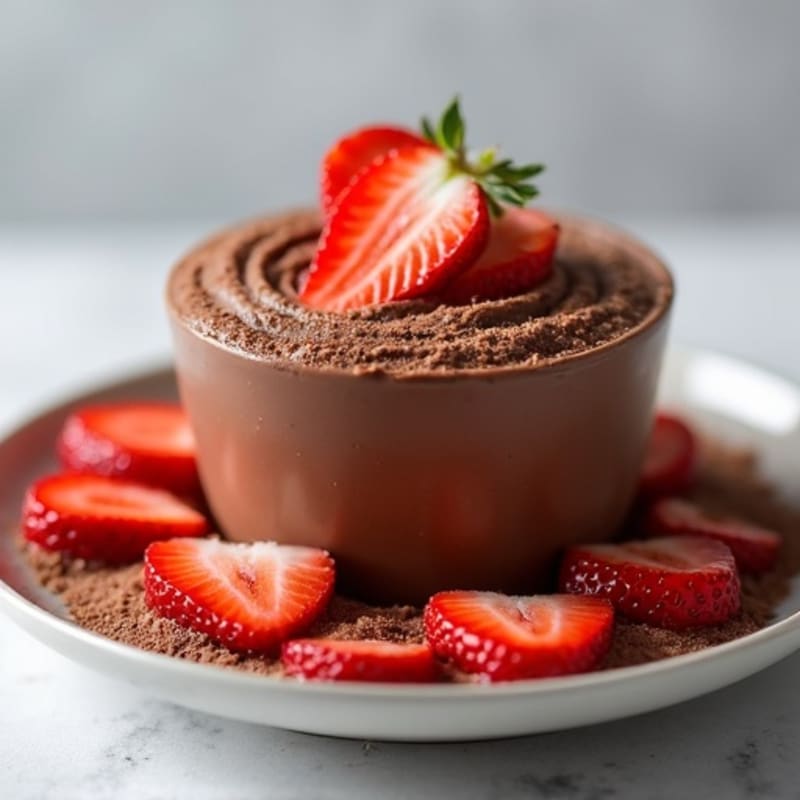 Silky Chocolate Protein Pudding with Sliced Strawberries