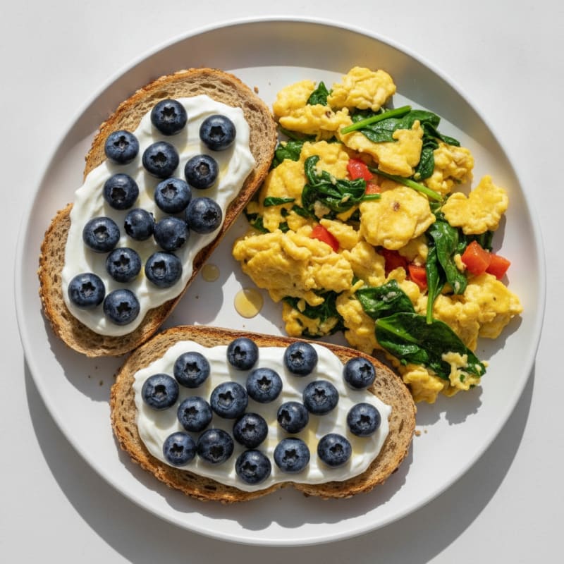 Egg and Veggie Scramble with Greek Yogurt Toast
