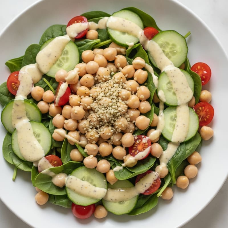 Chickpea and Spinach Salad with Creamy Lemon Dressing