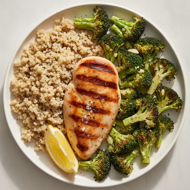 Grilled Chicken Breast with Roasted Broccoli and Quinoa