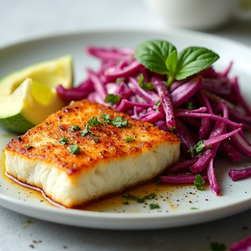 Spicy Blackened Cod with Creamy Avocado Slaw