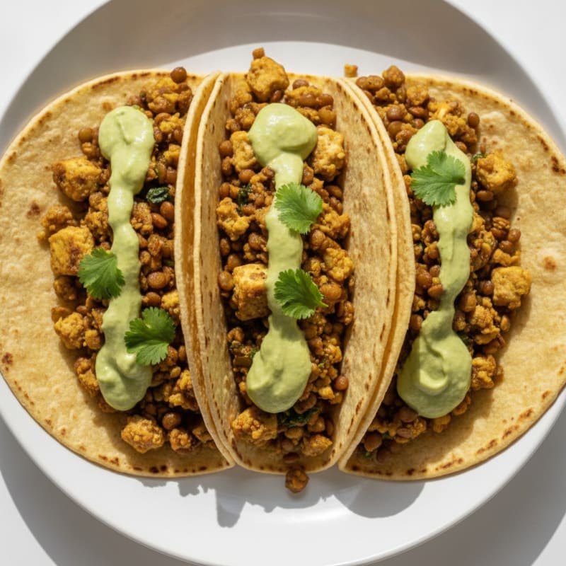 Spiced Lentil Tacos with Avocado Crema