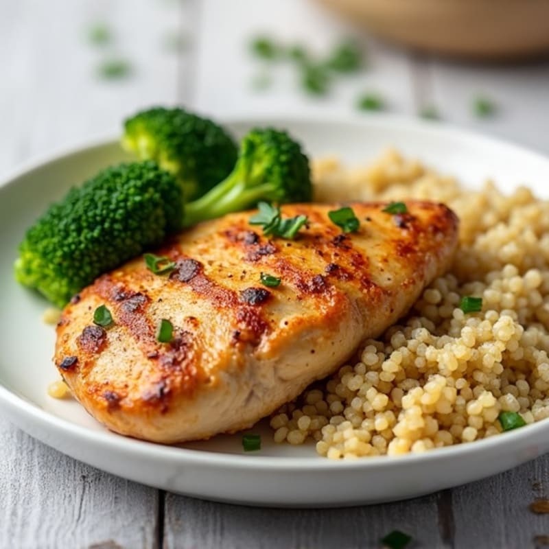 Grilled Chicken Breast with Roasted Broccoli and Quinoa