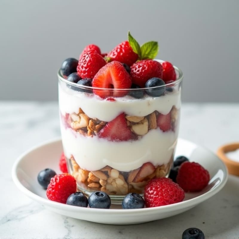 Greek Yogurt Protein Parfait with Mixed Berries and Almonds