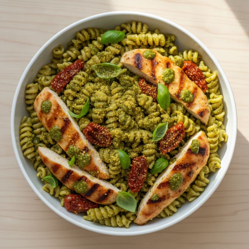 Chickpea Pesto Pasta with Sun-Dried Tomatoes