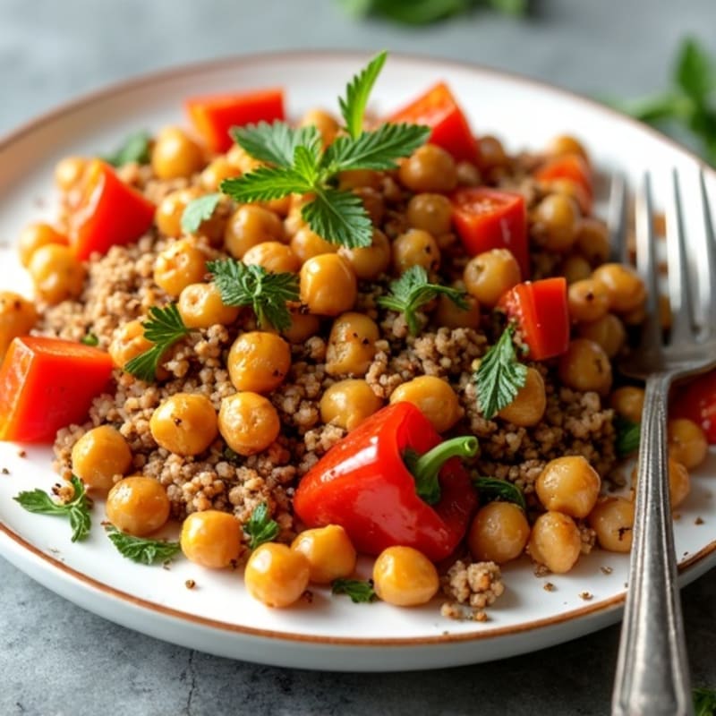 Mediterranean-Spiced Turkey Skillet with Roasted Chickpeas and Peppers