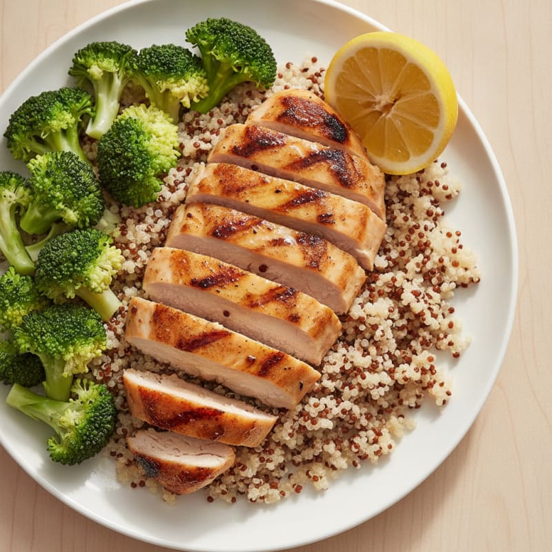 Grilled Chicken Breast with Quinoa and Steamed Broccoli