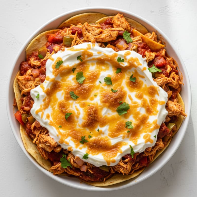 Creamy Chili Chicken Enchilada Bake