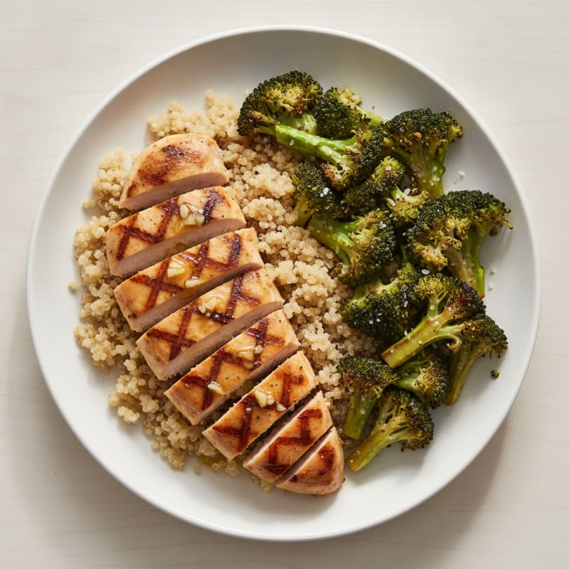 Grilled Chicken Breast with Roasted Broccoli and Quinoa