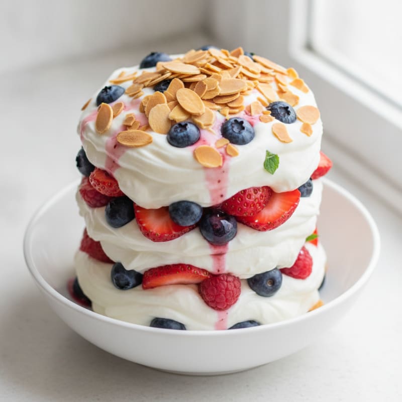 Greek Yogurt Protein Parfait with Mixed Berries and Almonds