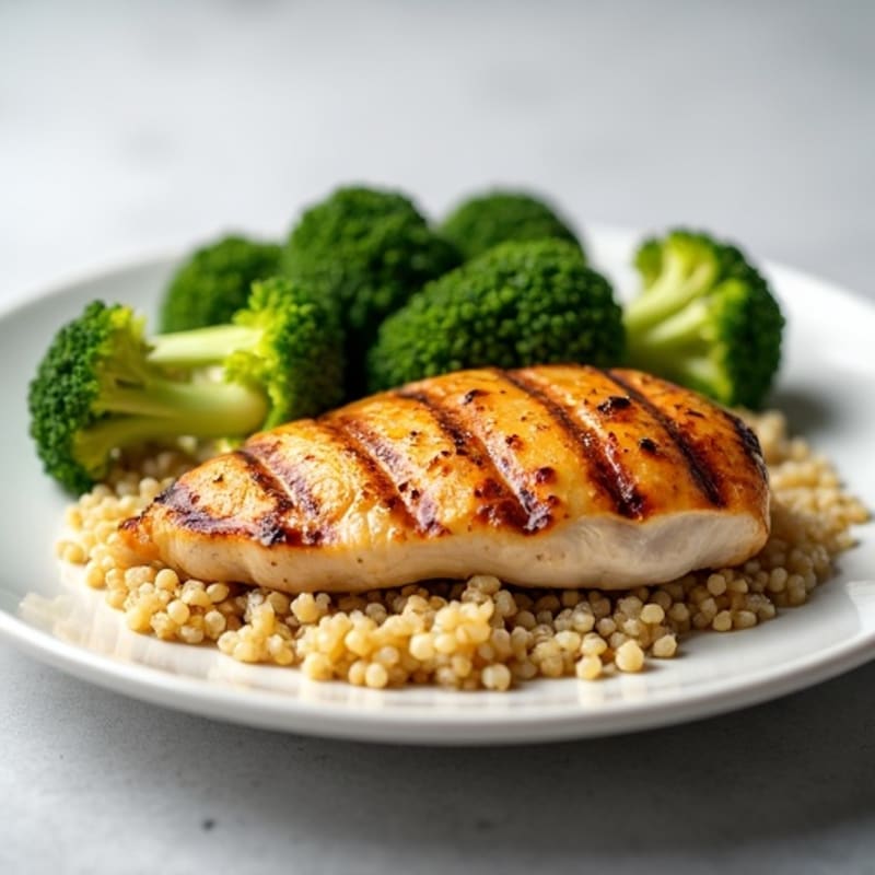 Grilled Chicken Breast with Quinoa and Roasted Broccoli