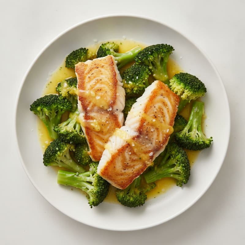 Seared Cod with Steamed Broccoli and Lemon