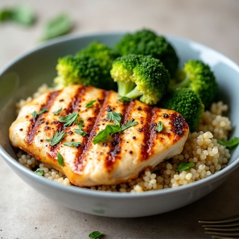 Grilled Chicken Breast with Roasted Broccoli and Quinoa