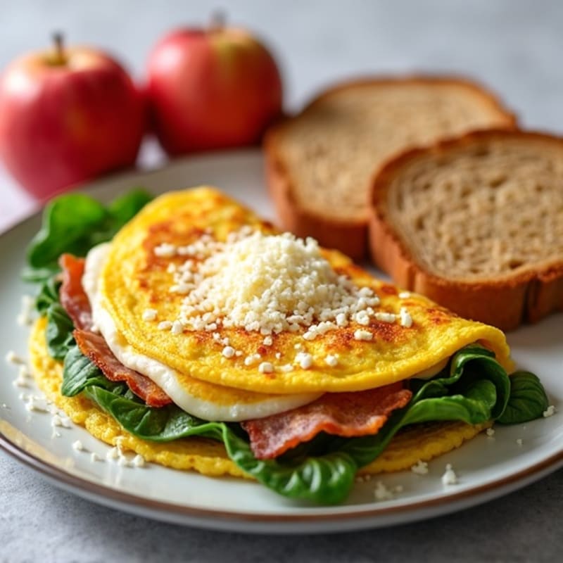 Egg White Omelette with Spinach, Turkey Bacon & Toast with Apple