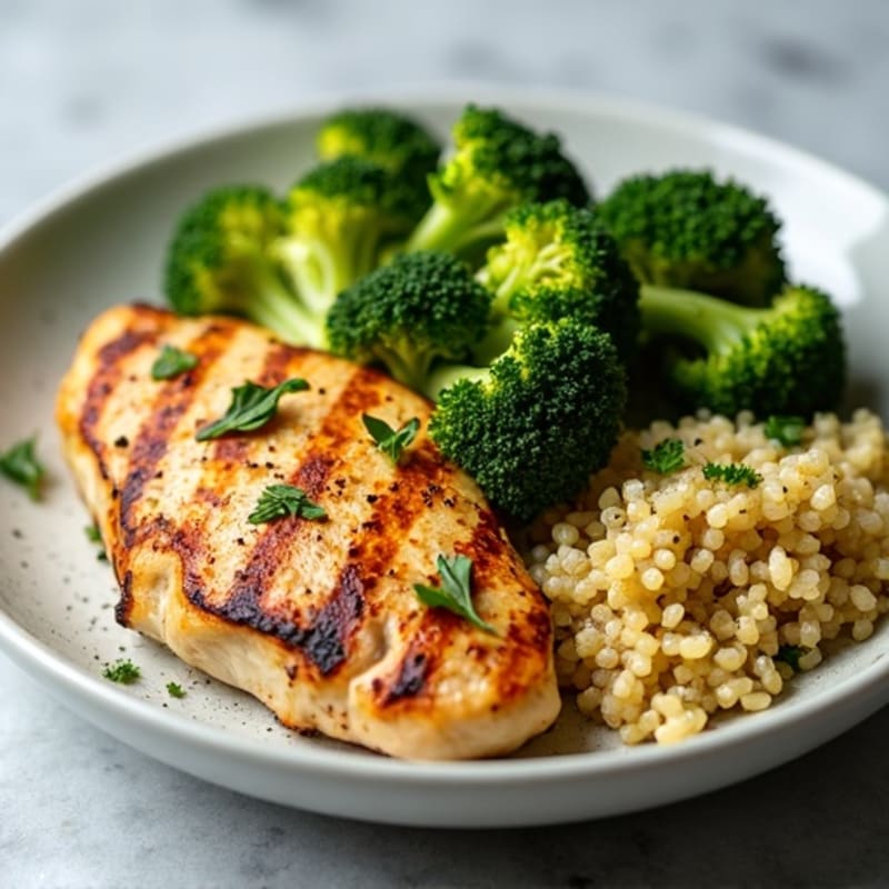 Grilled Chicken Breast with Quinoa and Roasted Broccoli