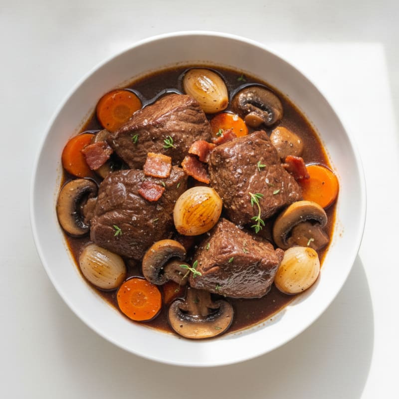 Braised Beef Bourguignon with Pearl Onions