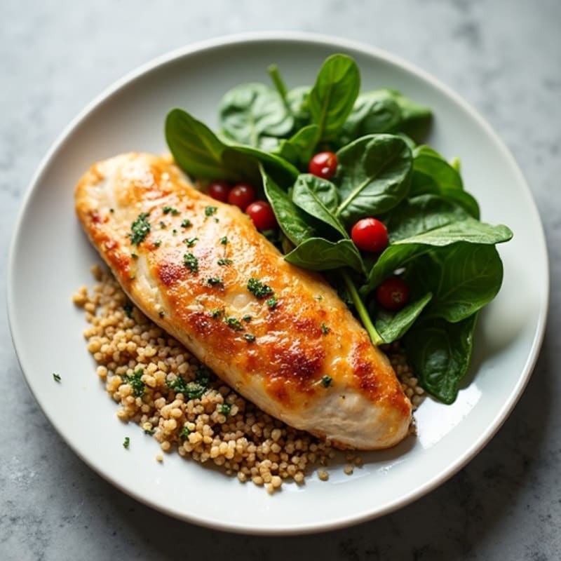 Seared Chicken Breast with Fresh Spinach and Quinoa Salad