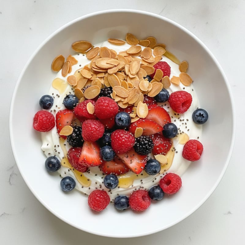 Greek Yogurt Protein Parfait with Mixed Berries and Almonds