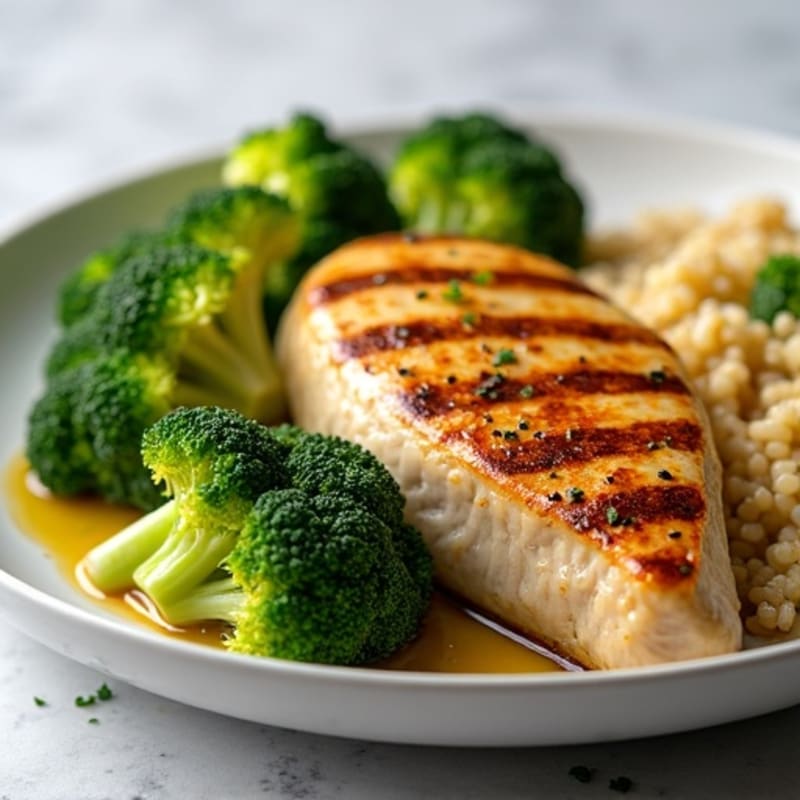 Grilled Chicken Breast with Quinoa and Steamed Broccoli