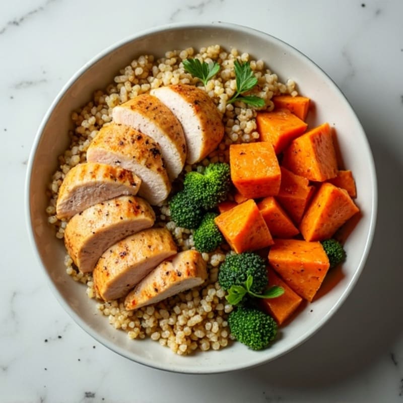 Grilled Chicken and Quinoa Power Bowl with Roasted Sweet Potatoes