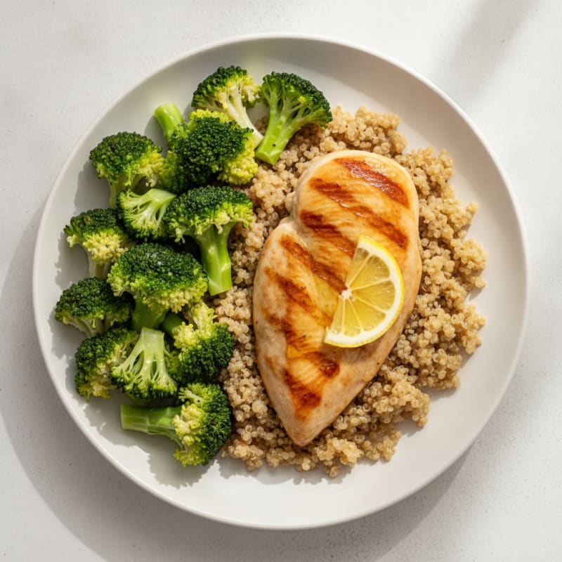 Grilled Chicken Breast with Quinoa and Steamed Broccoli
