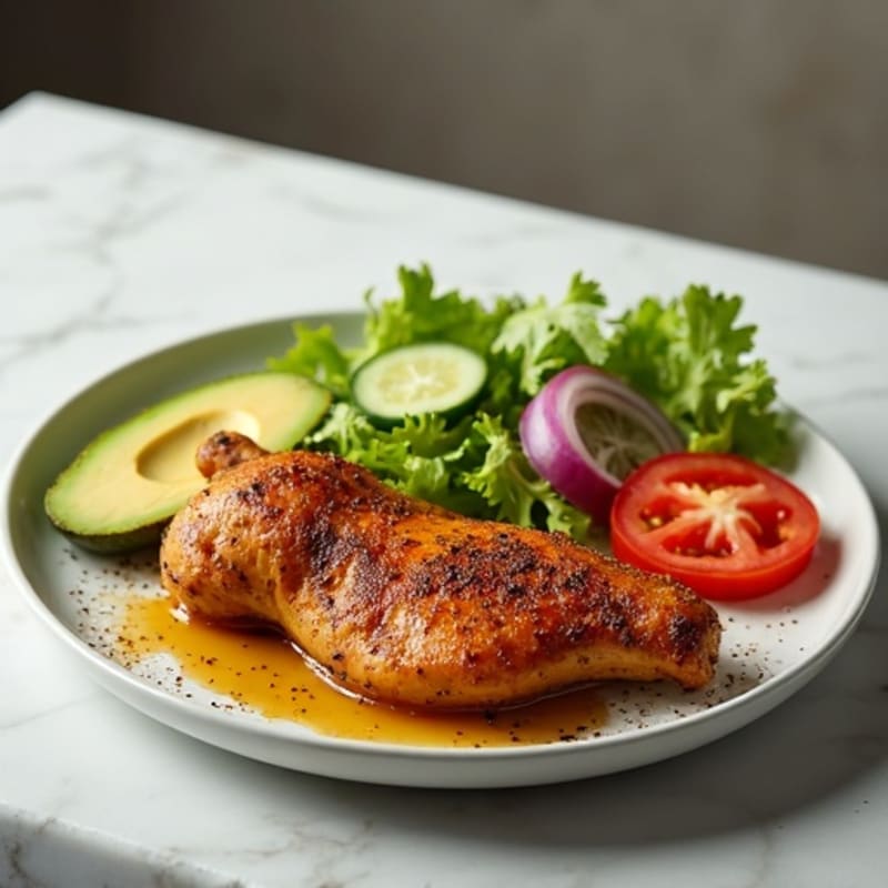 Warmly Spiced Roasted Chicken with Fresh Vegetable Salad