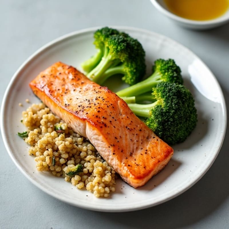 Seared Salmon with Roasted Broccoli and Quinoa