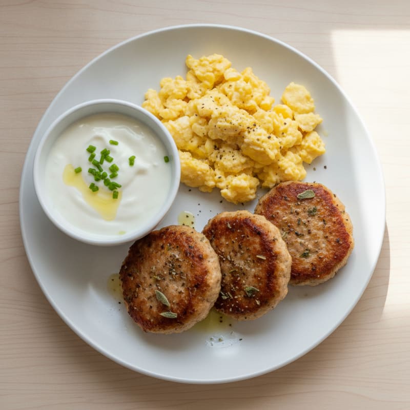 Turkey Sausage Patties with Scrambled Eggs